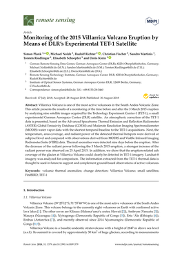 Monitoring of the 2015 Villarrica Volcano Eruption by Means of DLR’S Experimental TET-1 Satellite