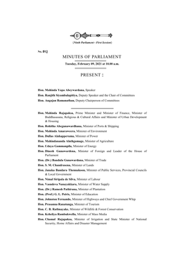 Minutes of Parliament Present