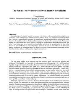 The Optimal Reservation Value with Market Movements