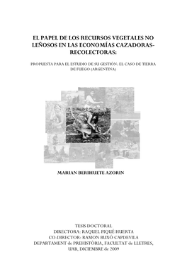 El Papel De Los Recursos Vegetales No Leñosos En Las Economías Cazadoras- Recolectoras