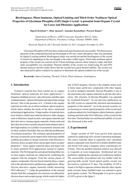 Birefringence, Photo Luminous, Optical Limiting and Third Order Nonlinear