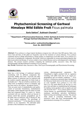 Phytochemical Screening of Garhwal Himalaya Wild Edible Fruit Ficus Palmata