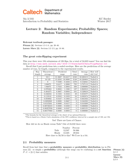 Lecture 2: Random Experiments; Probability Spaces; Random Variables; Independence