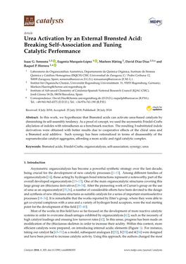 Urea Activation by an External Brønsted Acid: Breaking Self-Association and Tuning Catalytic Performance