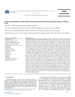 Design and Simulation of an RF-MEMS Switch and Analysis of Its