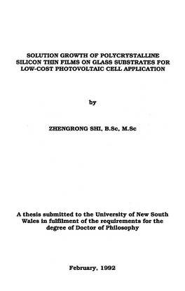 Solution Growth of Polycrystalline Silicon Thin Films on Glass Substrates for Low-Cost Photovoltaic Cell Application