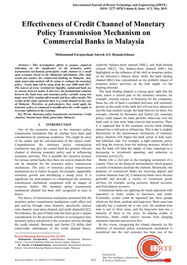 Effectiveness of Credit Channel of Monetary Policy Transmission Mechanism on Commercial Banks in Malaysia