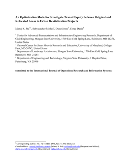 An Optimization Model to Investigate Transit Equity Between Original and Relocated Areas in Urban Revitalization Projects