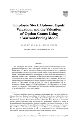 Employee Stock Options and Equity Valuation