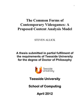 The Common Forms of Contemporary Videogames: a Proposed Content Analysis Model