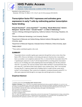 Transcription Factor PU.1 Represses and Activates Gene Expression in Early T Cells by Redirecting Partner Transcription Factor Binding