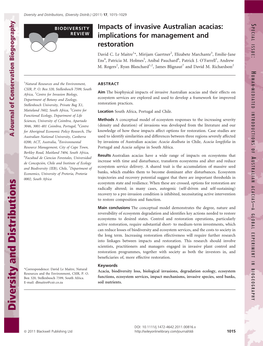 Impacts of Invasive Australian Acacias: ISSUE PECIAL REVIEW Implications for Management and Restoration