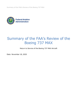 Summary of the FAA's Review of the Boeing 737