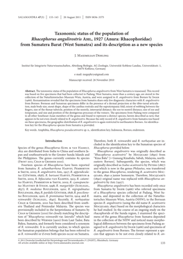 Taxonomic Status of the Population of Rhacophorus Angulirostris Ahl