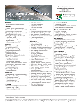 Checklist Dragonfly and Damselfly
