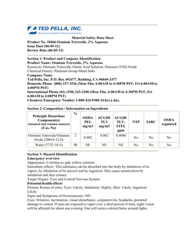 Material Safety Data Sheet Product No. 18466 Osmium Tetroxide, 2% Aqueous Issue Date (06-05-12) Review Date (06-05-12)