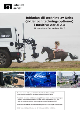 Inbjudan Till Teckning Av Units (Aktier Och Teckningsoptioner) I Intuitive Aerial AB November – December 2017