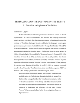 Tertullian and the Doctrine of the Trinity I