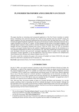 Pi, Fourier Transform and Ludolph Van Ceulen