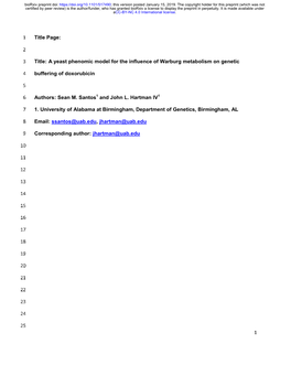 Title: a Yeast Phenomic Model for the Influence of Warburg Metabolism on Genetic