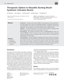 Therapeutic Options in Idiopathic Burning Mouth Syndrome: Literature Review