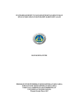 Standarisasi Resep Tanak Dadiah Di Kenagarian Pakan Sinayan Kecamatan Banuhampu Kabupaten Agam