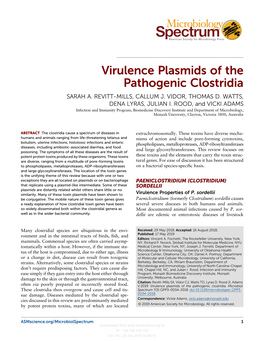 Virulence Plasmids of the Pathogenic Clostridia SARAH A