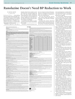 Ranolazine Doesn't Need BP Reduction to Work