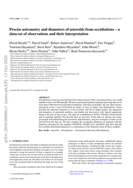 Precise Astrometry and Diameters of Asteroids from Occultations – a Data-Set of Observations and Their Interpretation