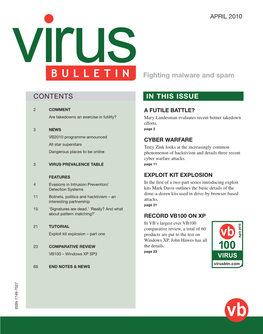 CONTENTS in THIS ISSUE Fighting Malware and Spam