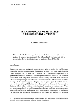 The Anthropology of Aesthetics: a Cross-Cultural Approach