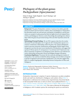 Phylogeny of the Plant Genus Pachypodium (Apocynaceae)