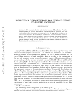 Arxiv:1302.1025V3 [Math.SG] 22 Oct 2015