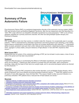 Summary of Pure Autonomic Failure