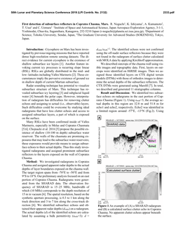 First Detection of Subsurface Reflectors in Coprates Chasma, Mars. R. Noguchi1, K. Ishiyama1, A. Kumamoto2, T. Usui1 and C. Uemu