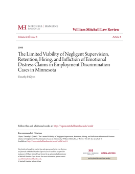 The Limited Viability of Negligent Supervision, Retention, Hiring, And