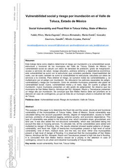 Vulnerabilidad Social Y Riesgo Por Inundación En El Valle De Toluca, Estado De México