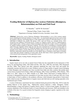 Feeding Behavior of Diplonychus Rusticus Fabricius (Hemiptera, Belostomatidae) on Fish and Fish Food