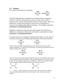 1.5 Isomers Let’S Look at the Following 2 Molecules