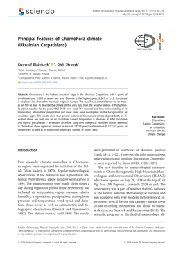 Principal Features of Chornohora Climate (Ukrainian Carpathians) ISSN 2080-7686