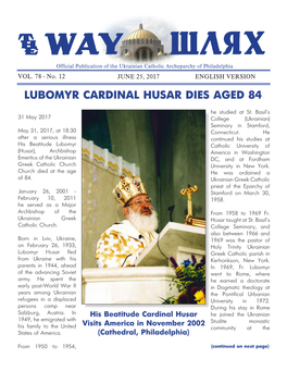 Lubomyr Cardinal Husar Dies Aged 84