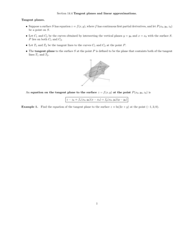 Section 14.4 Tangent Planes and Linear Approximations