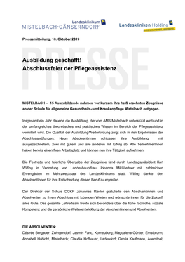 Abschlussfeier Der Pflegeassistenz