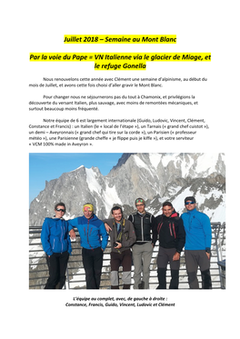 Semaine Au Mont Blanc Par La Voie Du Pape = VN Italienne Via Le Glacier