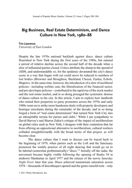 Big Business, Real Estate Determinism, and Dance Culture in New York, 1980–88