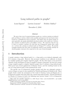 Long Induced Paths in Graphs∗ Arxiv:1602.06836V2 [Math.CO] 1