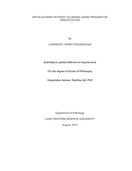 Wnt/Β-Catenin Pathway in Cranial Bone Progenitor Specification