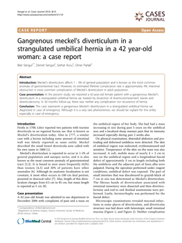 Gangrenous Meckells Diverticulum in a Strangulated Umbilical Hernia in a 42 Year-Old Woman