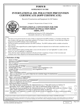 Form B International Oil Pollution Prevention