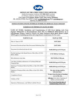 OFFICE of the CHIEF EXECUTIVE OFFICER Haldia Development Authority (ISO 9001:2015 Certified) (A Statutory Authority Under Government of West Bengal) City Centre, P.O